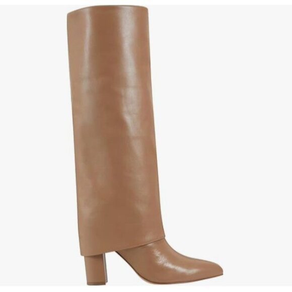 Marc Fisher Leina Boots Foldover Shaft Leather Pointed Toe Beige SZ 8 NEW - Picture 4 of 5